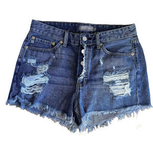 Just USA Cut Off Distressed Frayed Raw Hem Jean Shorts, Women’s Size Large Denim